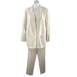 Sag Harbor Beige Linen Blazer Coat Jacket Trousers Pants 2-Piece Suit Set 12/14P